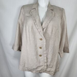 Lane Bryant Blazer JACKET Linen Blend Womens Size 20 Ruffle 3/4 Sleeves NWT